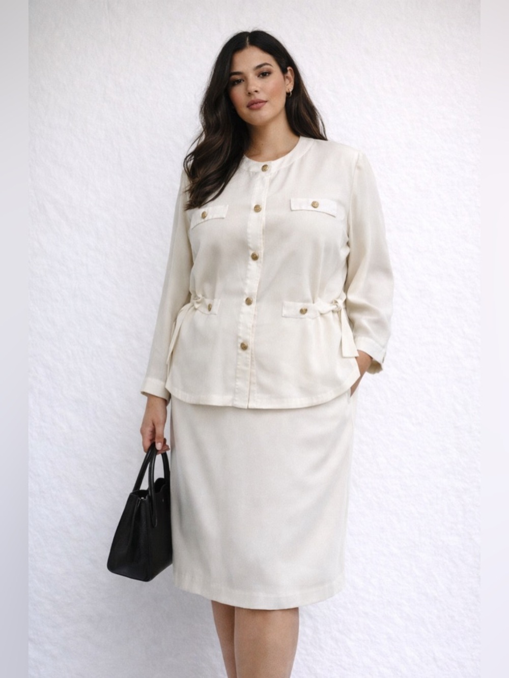 Vintage Albert Nipon Plus Size Ivory Skirt Set 2pc | Size 22